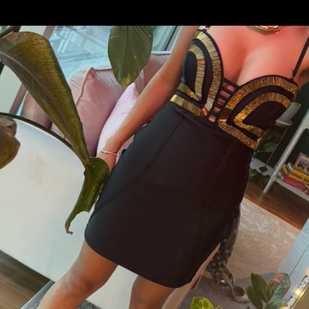 Fashion Nova Black Dress with Gold Accents